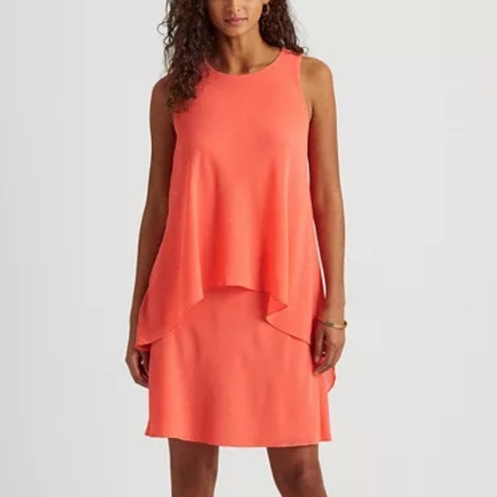 NWT Lauren Ralph Lauren Layered Georgette Sleeveless Dress 6 Regal Coral